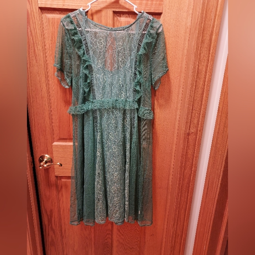 Torrid Size 1 (XL/1X) Teal Green lace slip and overlay boho dress